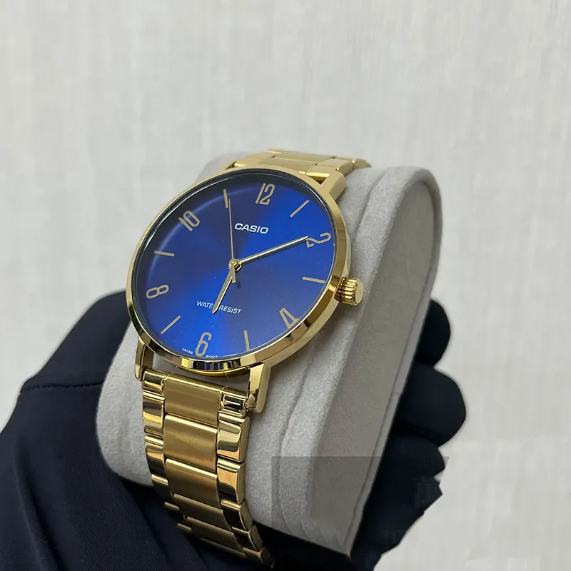 Casio Stainless Steel Blue Dial Gold-tone Men's Watch | MTP-VT01G-2B2